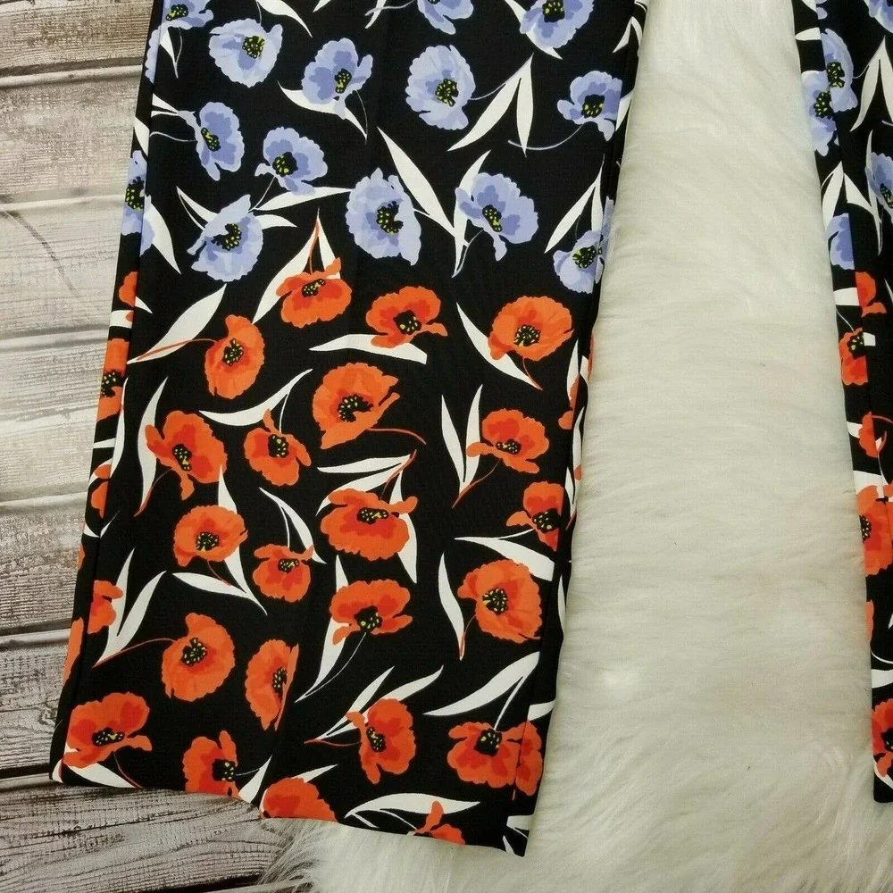 Ann Taylor Pants 6 Wide Leg Floral High Rise Blue Red Tailored - Picture 5 of 8